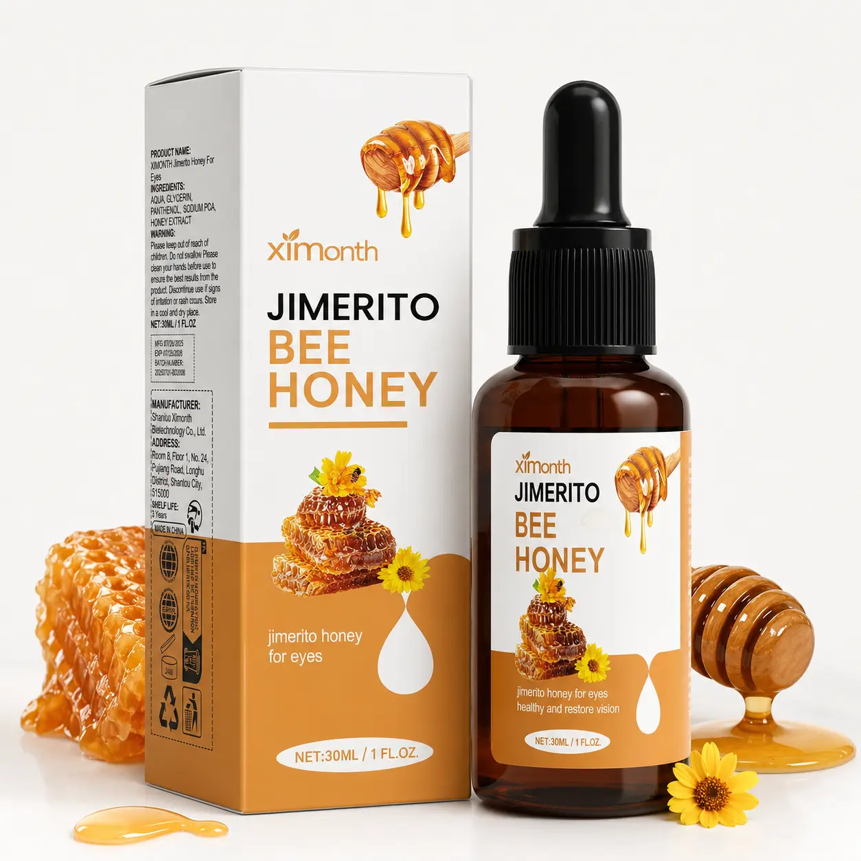 Jimerito Honey Eye Drops - Fast-Acting Cleansing & Soothing Serum for Brighter Calm Eyes in 7 Days - Daily Use Eye Brightener Eye Care Formula