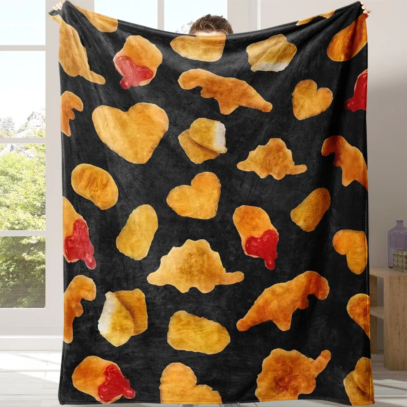 Chicken Nugget Pattern Cozy Blanket, 1 Count Soft Comfortable Warm Napping Throw, Comfy Bedding For Halloween Decor, Sleeping Bedding Supplies For Home Office Travel dino