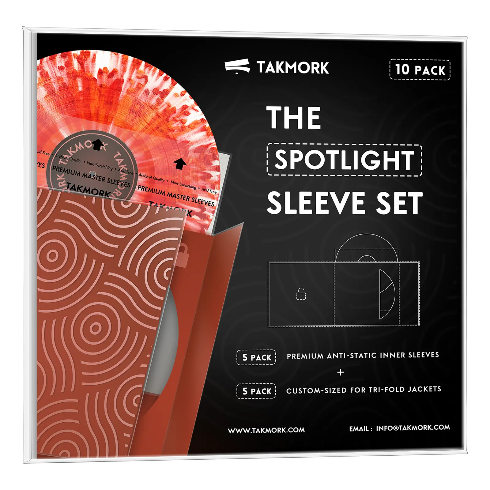 Takmork TLOAS The Spotlight Sleeve Set - 5+5 Vinyl Record Sleeves Bundle with Custom Tri-Fold Top-Loading Outer Sleeves & Anti-Static Inner Sleeves for Showgirl Album Protection Premium