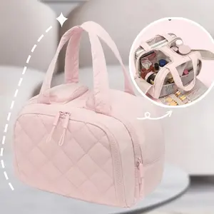 This waterproof cosmetic bag is spacious with multiple compartments, perfect for storing makeup, skincare products, makeup brushes, and toiletries. It features a wet/dry separation design, making it ideal for travel and everyday essentials.Bag5001