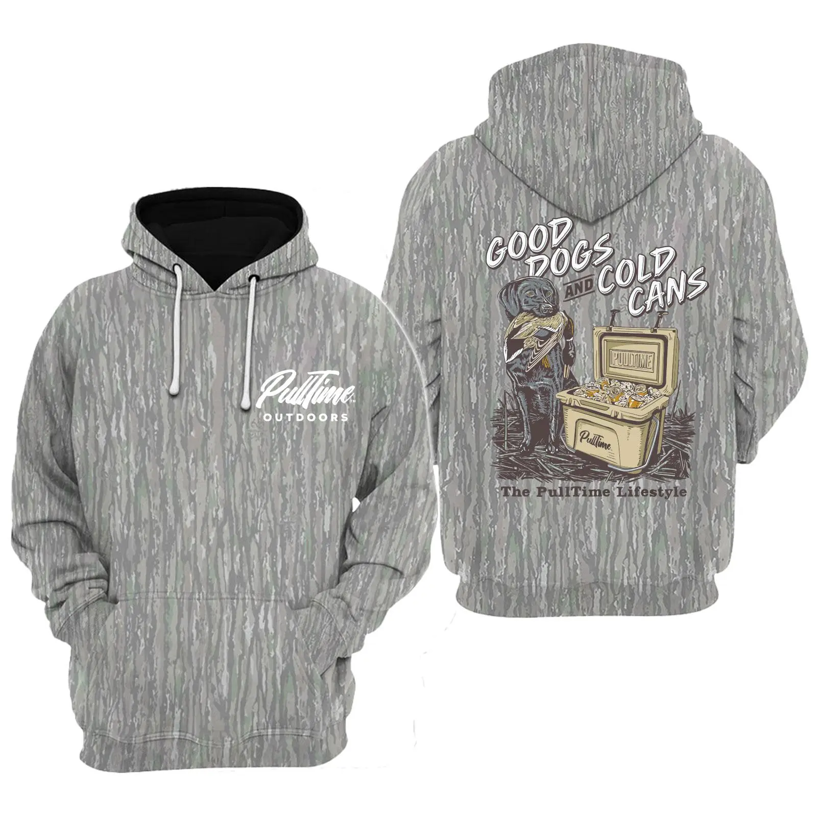 Pull Time Hoodie | Good Dogs, And Cold Cans Camo Hoodie 2, Men's Hunting Camo Hoodie, Vintage 3D , Gift Idea, Gift for Dad or Husband,Perfect For Outdoor Enthusiasts