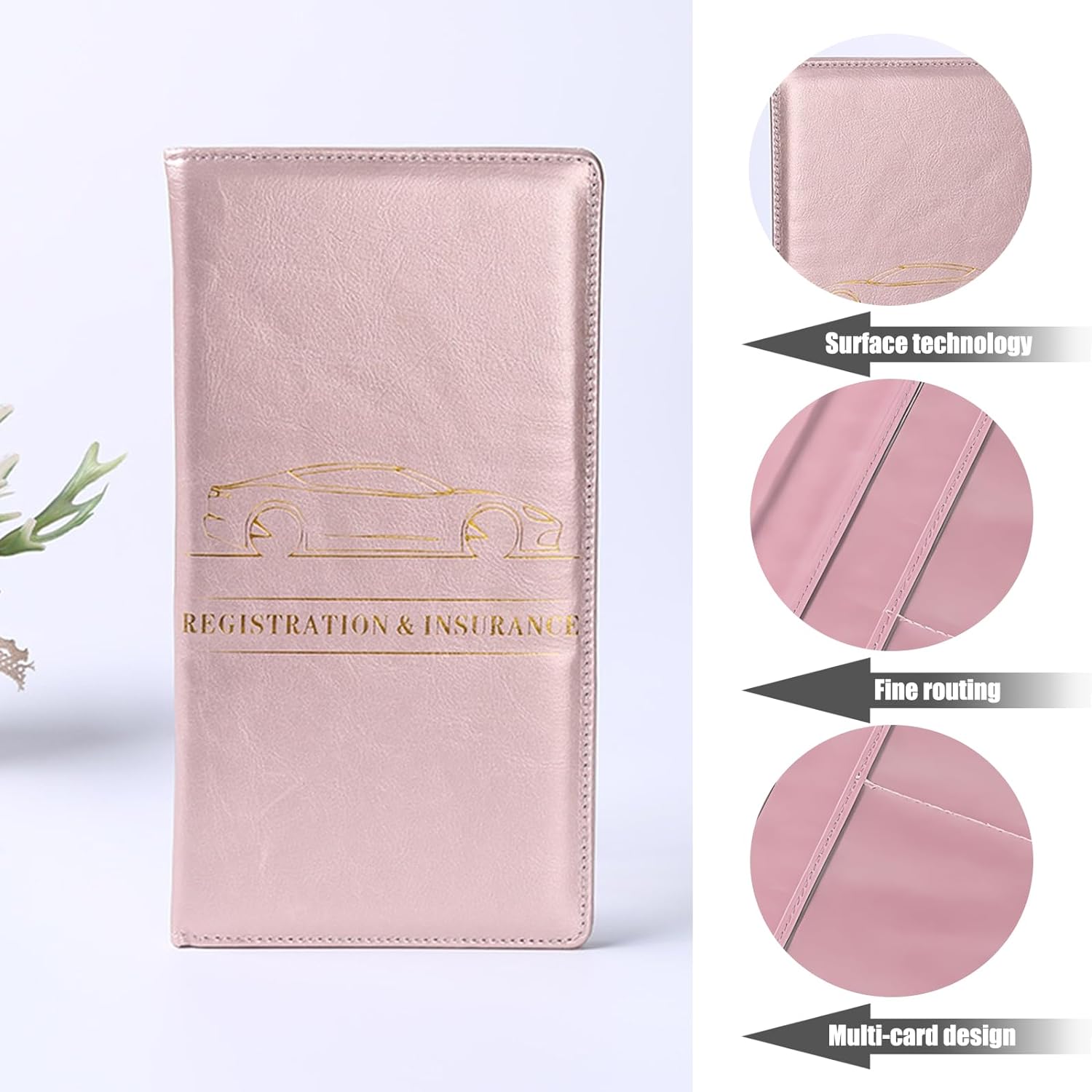 Car Registration and Insurance Holder, Car Organizer Premium Leather Registration and Insurance Card Holder,with Magnetic Shut for Cards, Essential Document, Driver License