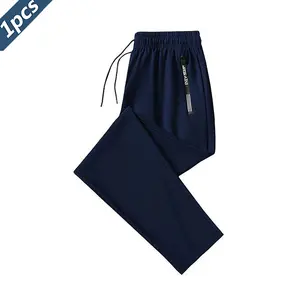 1PCS Ice Silk Sports Pants with Drawstring, Elastic Design, Zippered Pockets, Thin High-Elastic Quick-Dry Fitness Trousers, Skin-Friendly Smooth Soft Fabric, Suitable for Indoor Sports, Summer Outdoor Sports, Breathable Activewear Bottoms