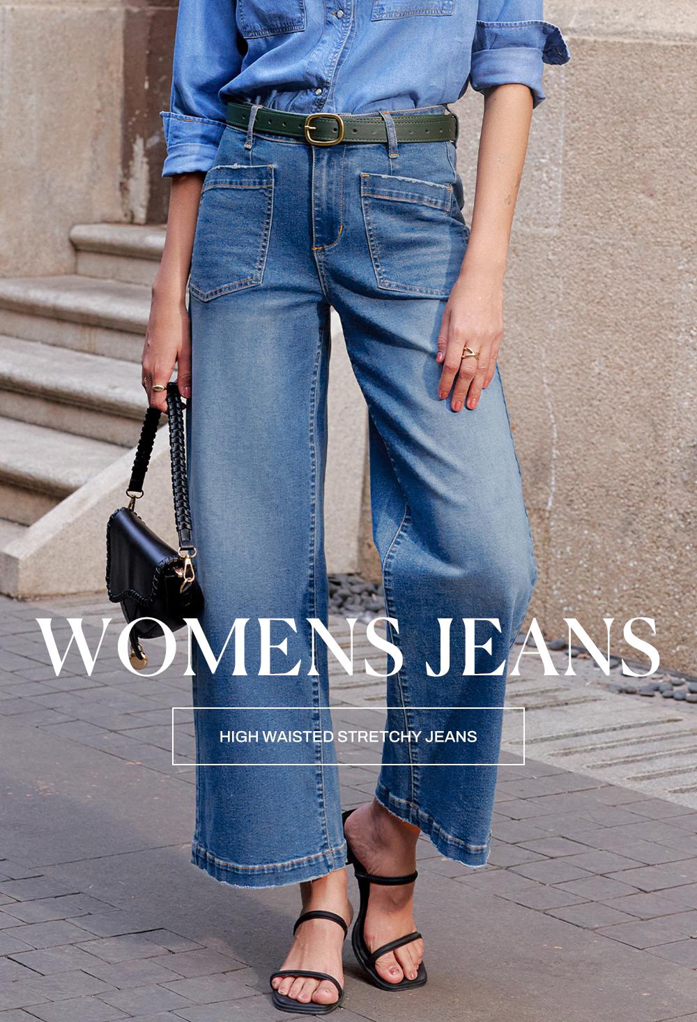 Sidefeel Women's Wide Leg Jeans High Waisted Stretchy Jeans Straight Leg Loose Fit Zimbaplatinum Ankle Denim Pants TikTokShopBlackFriday Formal Summer