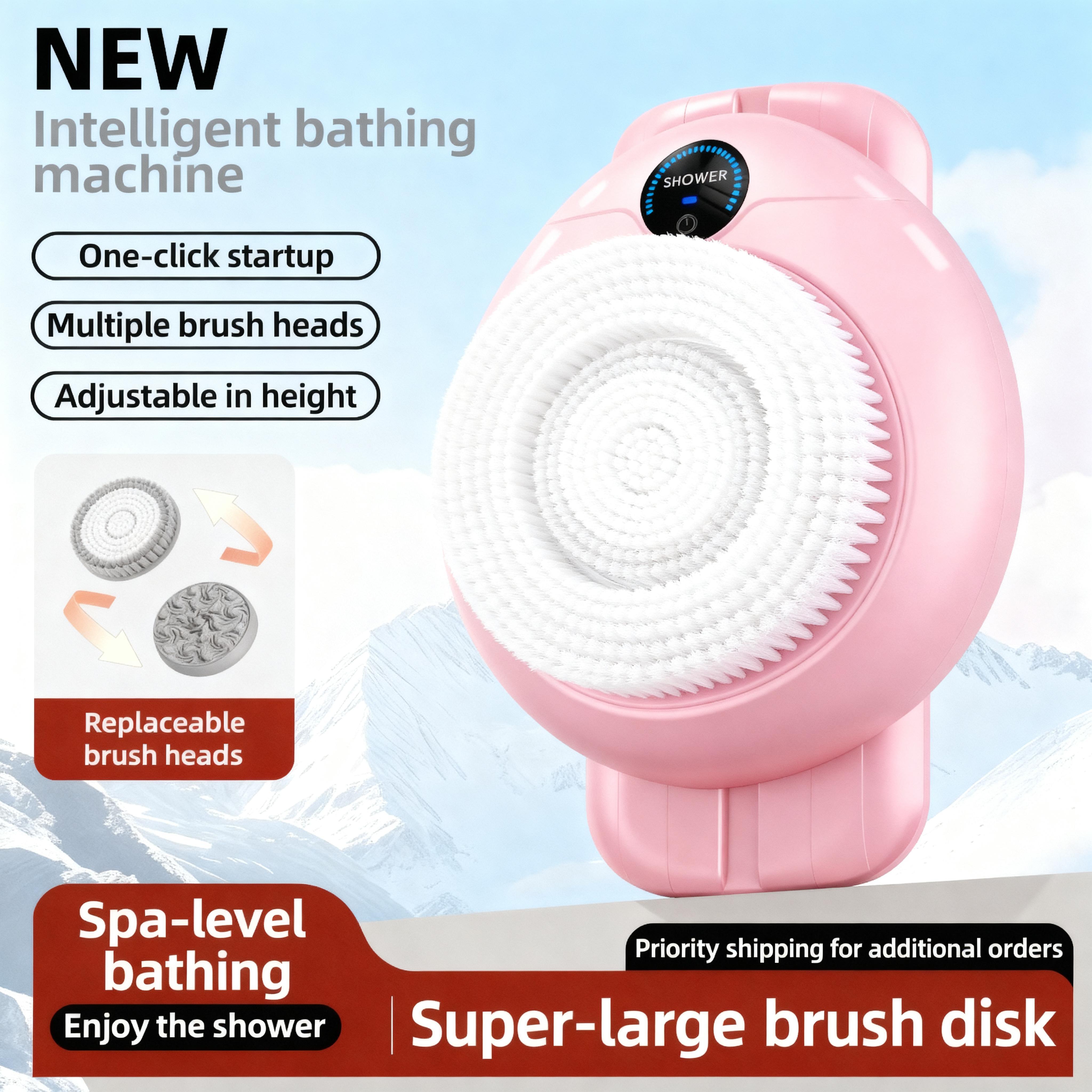 LIVEFULL Smart Wall Mounted Exfoliating Brush,Smart Electric Shower Brush for Body - Wall Mounted Back Scrubber with 3 Speeds & 360° Rotation, Rechargeable Exfoliating Brush with Soft Bristles, Hands-Free Deep Cleansing for Men & Women