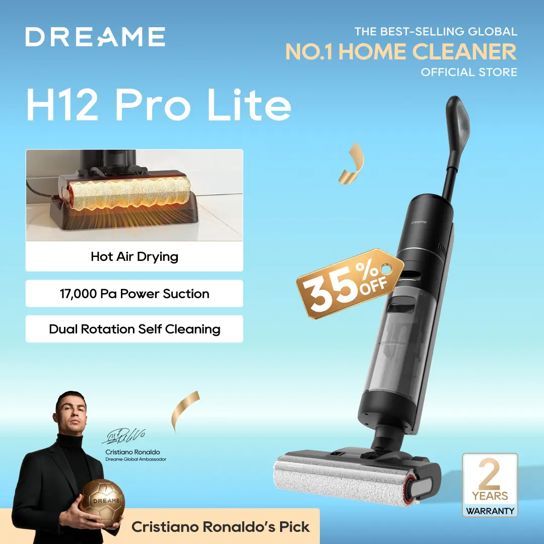 DREAME H12 Pro Lite Vacuum Mop, Wet Dry Vacuum Cleaner, Smart Floor Cleaner Cordless Vacuum and Mop for Hard Floors, One-Step Edge to Edge Cleaning with Hot Air Drying Black,back to school,back to school haul