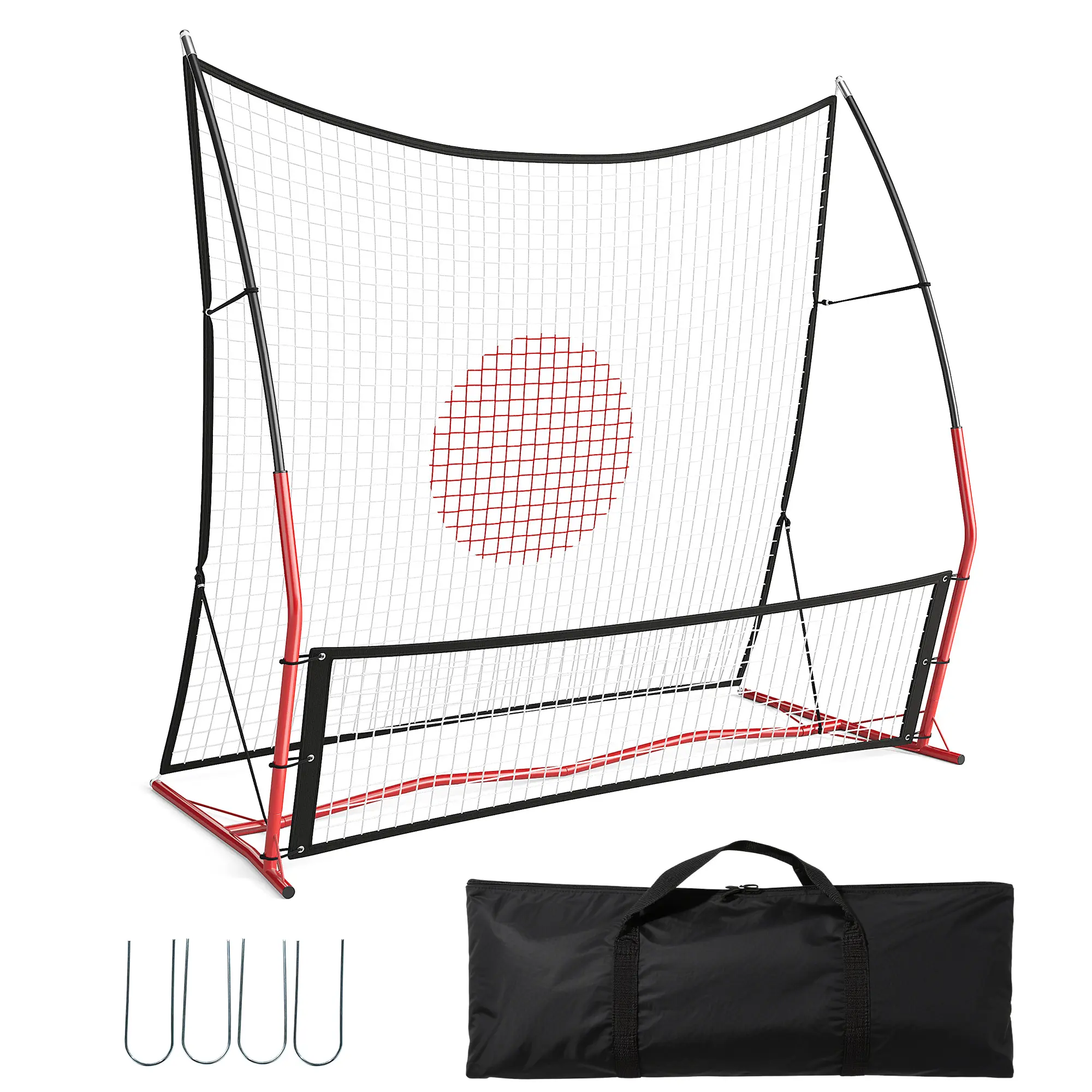 6x4.7ft & 6x16ft Bounce Back Training Equipment –Adjustable 2-in-1 Soccer Rebounder Net – 6x4.7ft & 6x16ft Bounce Back Training Equipment – For Solo, Team, or Backyard Practice – Includes Portable Carry Bag & 4 U-Shaped Ground Stakes