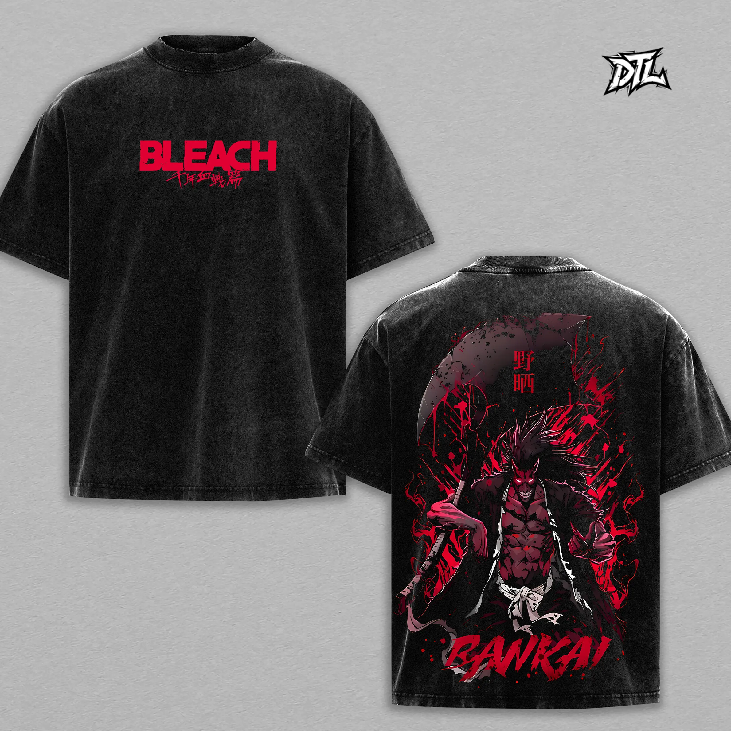 Retro Vintage Kenpachi Zaraki Bleach Unisex Oversize Anime Manga Washed Heavyweight Cotton T-shirt, Gift For Bleach Fan, Anime Lover