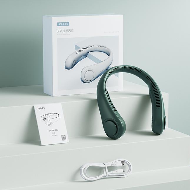 Jisulife Portable Neck Fan Hands Free Bladeless Fan 4000mAh Battery Operated Wearable Personal Fan Rechargeable 3 Speeds Gifts for Women Men Green USB