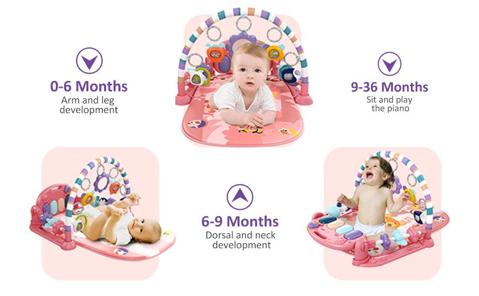 dearlomum Baby Play Mat Blue Giraffe Design with 5 Sensory Toys Music Lights for Newborns 0-36 Months Multifunctional Rubber Playmat Playpen Gift for Boys & Girls