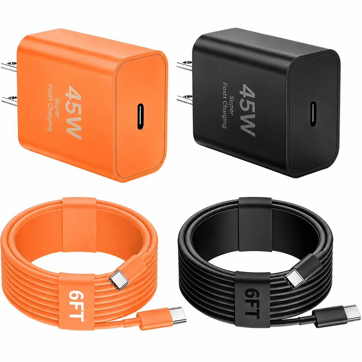 45W Super USB-C Fast Charging Kit (1/2/3-Piece Set) with 6ft USB-C Cable, Compatible for Samsung Galaxy S26+/Ultra, S25-S20, Tab S9, iPhone 17-15, Smartphone, Cellphone, Electronic Mobile Devices Portable Silicon