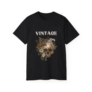 Vintage Floral Skull T-Shirt | Gothic Boho Floral Skull Tee