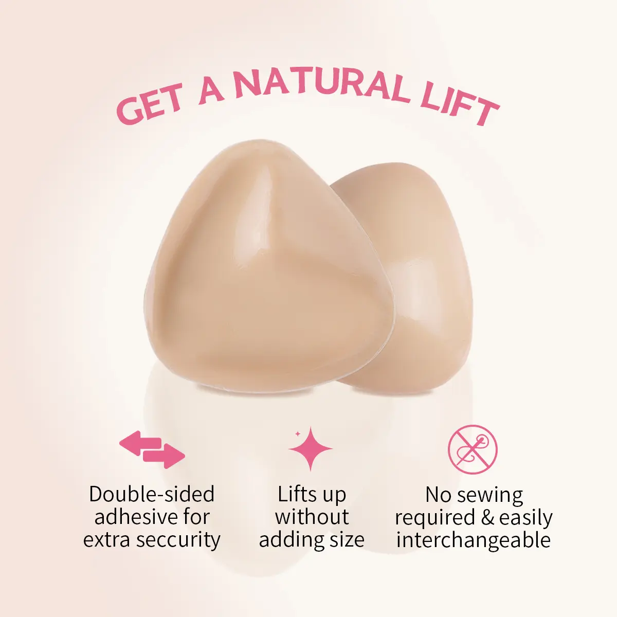 VRCOMFY Double-Sided Sticky Bra Pads - Invisible Lift Push Up Adhesive Silicone Breast Pads for Women, No-Slip Waterproof Sticky Bra Inserts for Low Cut Tops, Swimsuits, Dresses, A-D Cup