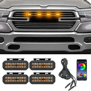 RAM 1500 18 LED Front Grille Light Amber 12V Amber Daytime Running Lamp ABS PMMA Yellow Shell for RAM 1500 Pickup Off-Road Clamp-On Installation Set
