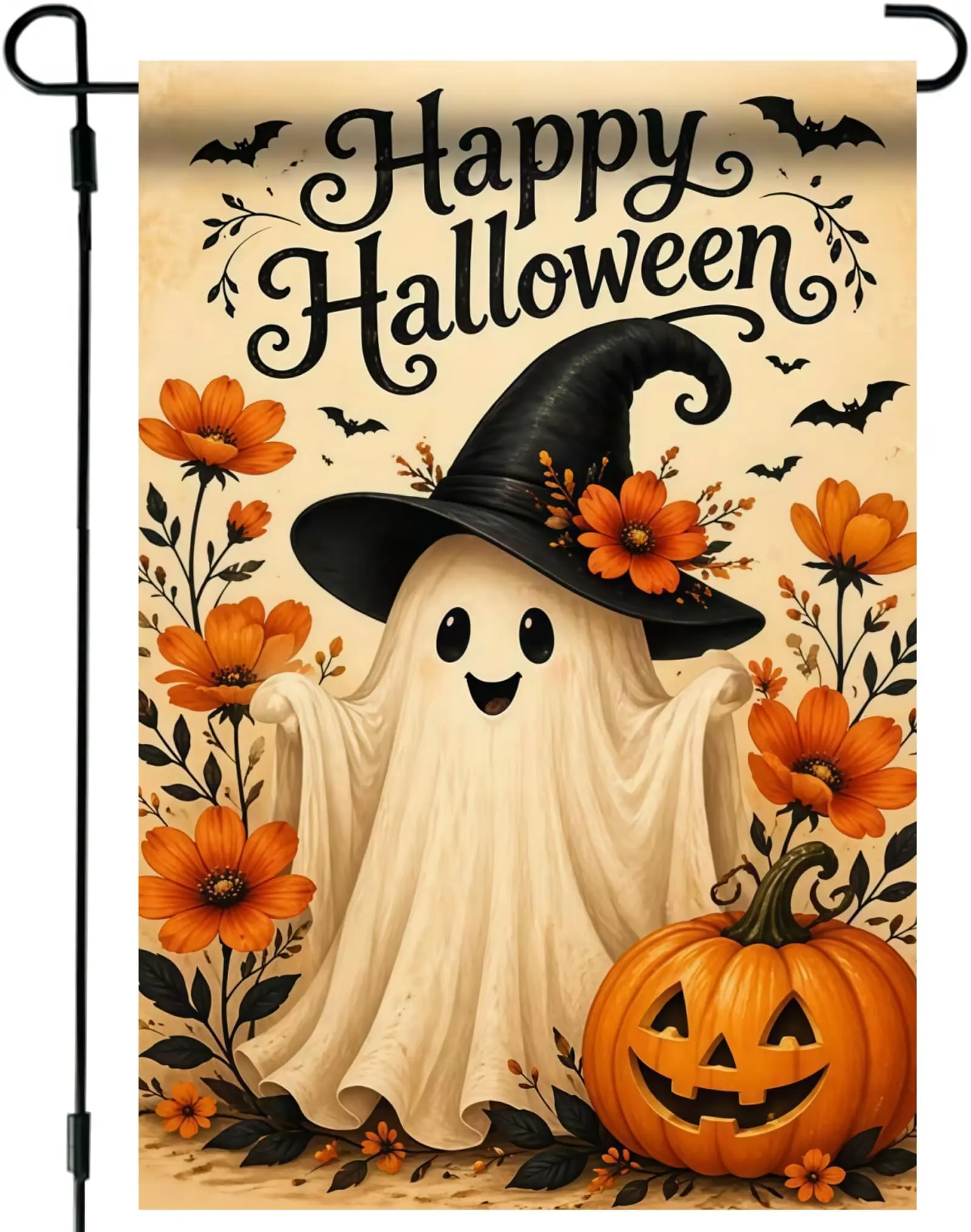 Halloween Ghost Garden Flag 12x18 Double Sided, Yard Flags for Outside | Pumpkin Flower Small Outdoor Decor Flag for Farmhouse Porch Lawn Home Decor