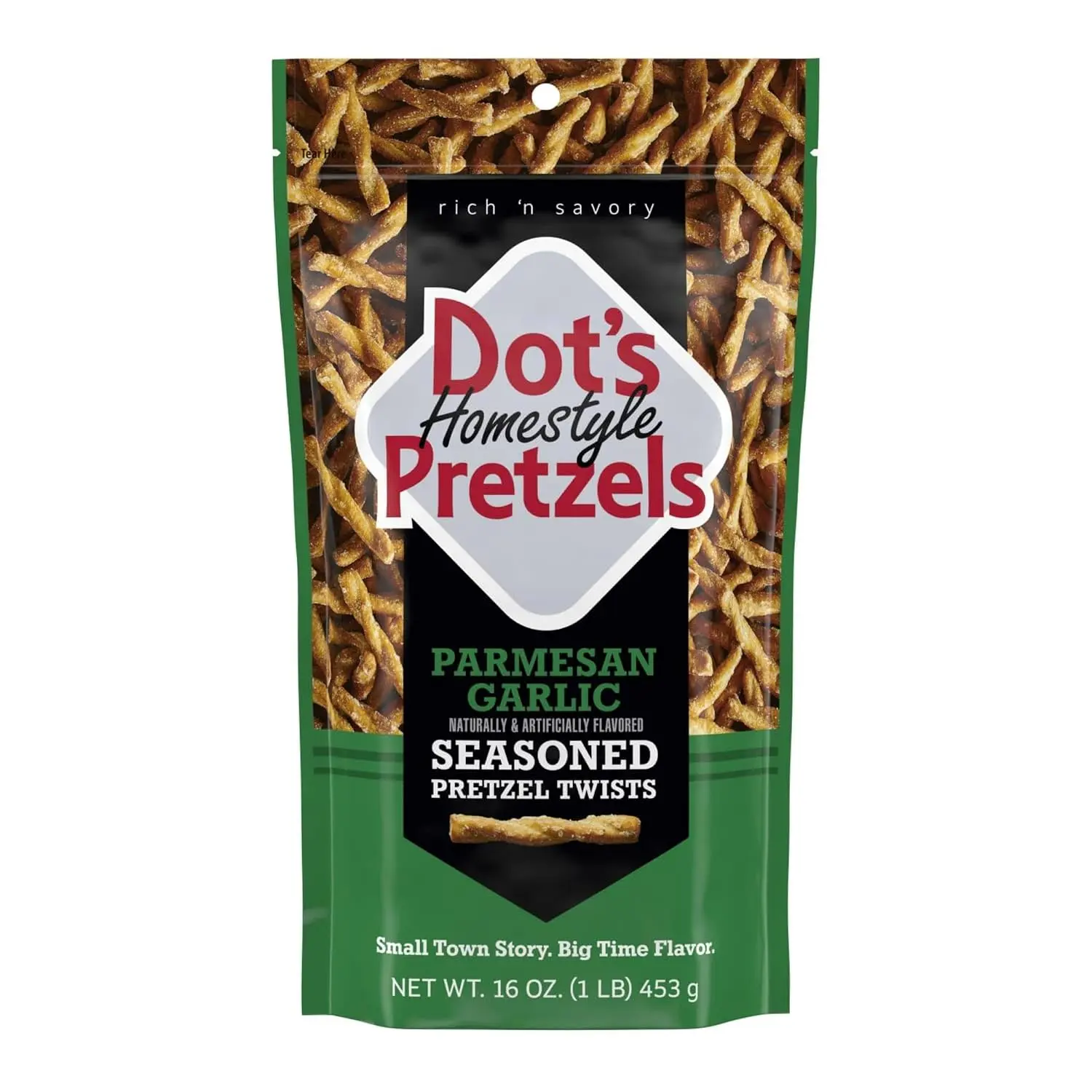 Dot's Homestyle Pretzels Parmesan Garlic Seasoned Pretzel Twist Snack, 16oz Grocery Sized Bag