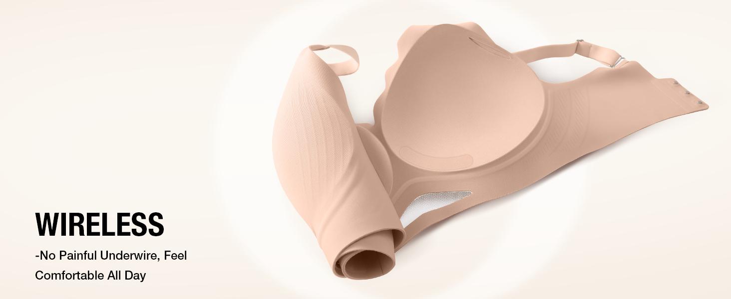OEAK Women Seamless Bras No Underwire Push Up Wavy Neckline Wireless Bralettes Soft V Neck Full Coverage Everyday Bra