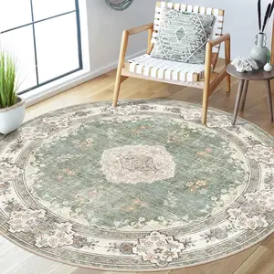 Pink Round Rug Circle Washable Area Rugs for Bedroom Living Room Bathroom Boho Large Non Slip Circular Carpet Blush Floral
