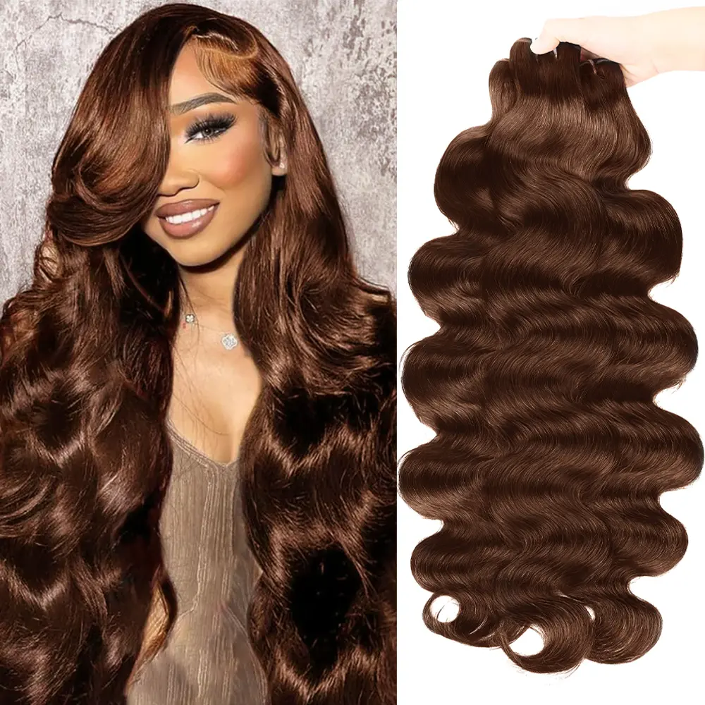 [NEW IN]#4 Brown Body Wave Bundles Brazilian Colored Human Hair Bundles Chocolate Brown Remy Hair Extensions 1 3 4 PCS, Brazilian Hair Weave, One More Remy Brazilian Body Wave Bundles