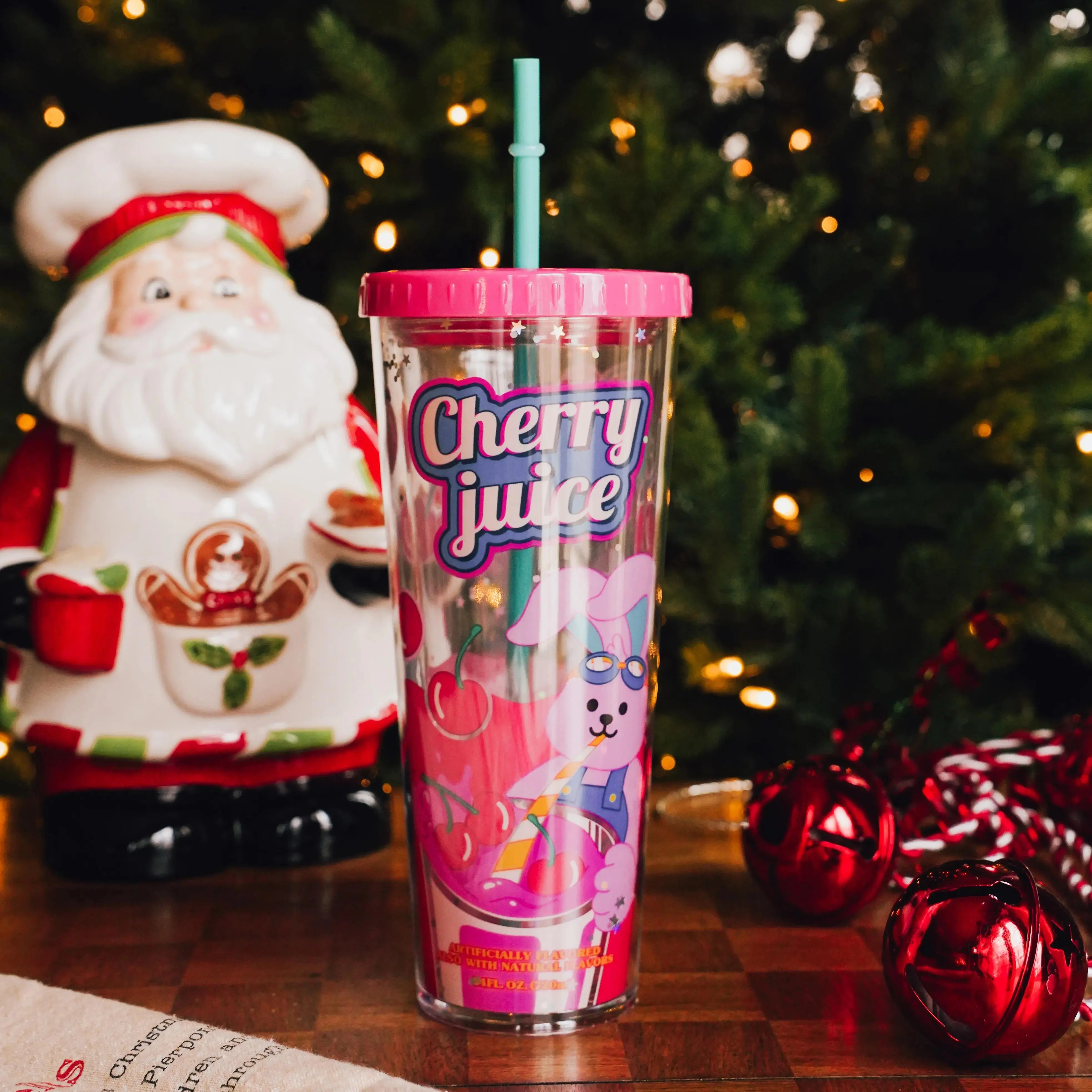 Wiggle Wiggle Cherry Tumbler 720ml - Large Capacity Insulated Straw Cup for Cold Drinks, Korean Style Aesthetic Travel Mug