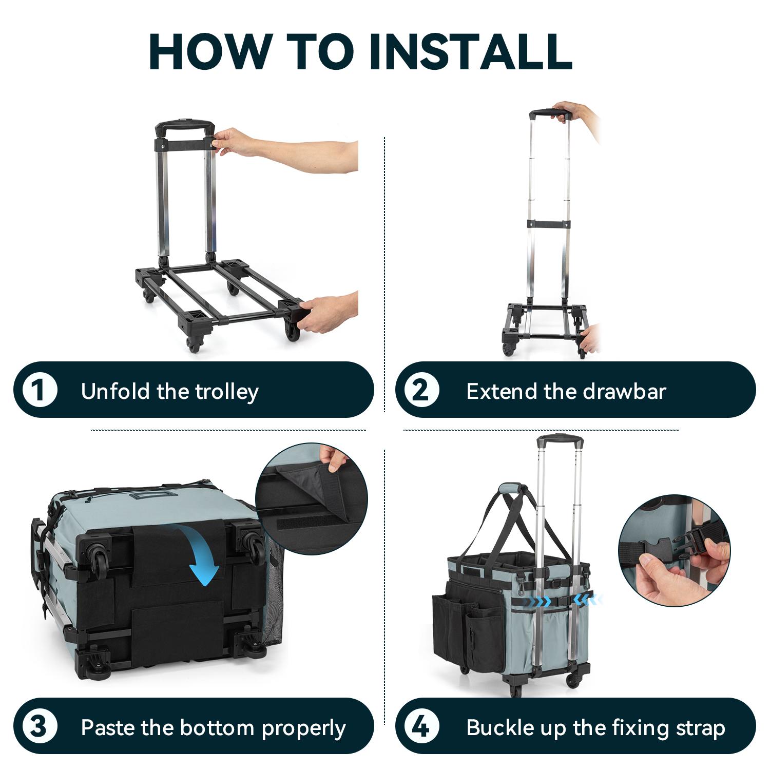 Cleaning Caddy Bag with Wheels, Extra Large Rolling Cleaning Caddy Bag with Detachable Trolley for Housekeepers, Water Resistant Cleaner Supplies Organizer with Wheels for Kitchen, Tool Organizer