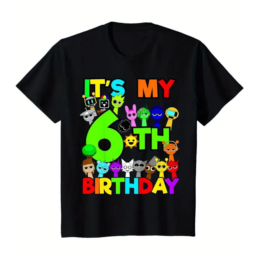 Sprunki Birthday T-shirt Boys Girls Youngsters' Cartoon Character T-Shirt for Kids Fashion Casual Summer Tee Short Sleeve,Birthday Gift,Children's Day Gift