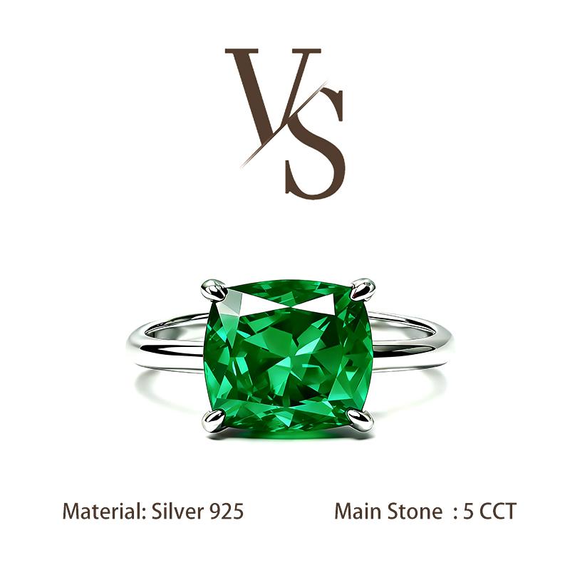 [Venus Jewelry] Lab Created Gemstone 5 CCT Cushion Cut Solitare Four Prong Design Solid Silver 925 Ring