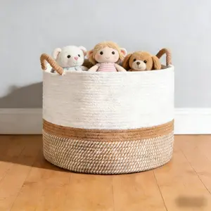 Natural Cotton Woven Storage Basket with Handles