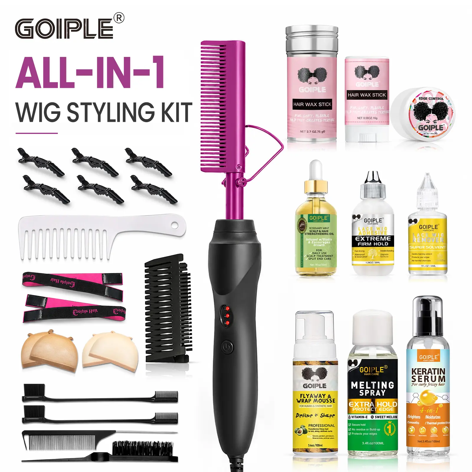 Goiple Anti-Scald Electric Hot Comb, Heat Styling Straightener & Curler for Wigs, Natural Black Hair, Salon-Smooth Pressing Comb, Great Gift