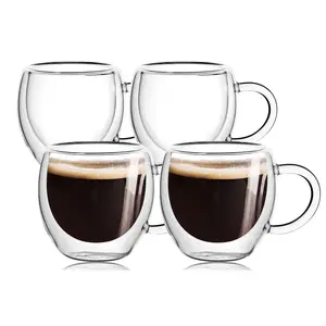 4-Pack 2.5 Oz Small Espresso glass With Handle Set of 2,Clear Espresso Shot Cups/ Coffee Tea Mugs, Double Wall Insulated Coffee cup,Tazas de Cafe Expreso,Microwave Dishwasher Safe,Suit for Espresso Machine, Drinkware Tumblers