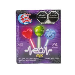 Cool Toons Neon Mix Vibrant Neon Lollipops Fun Flavor 24 Pieces 336g Perfect for Fun Snack Tasty Treat