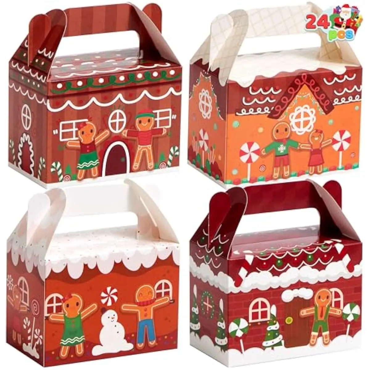 JOYIN 24 PCS Christmas Cookie Boxes, Christmas 3D House Cardboard Treat Boxes for Holiday Xmas Goody Gift, Goodie Paper Boxes, School Classroom Party Favor Supplies, Candy Treat