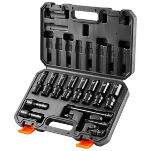 VEVOR 360 Degree Swivel Impact Socket Set 3/8" 14PCS Deep Universal Metric 10-19mm 6 Point Cr-Mo Alloy Steel for Auto Repair with Clear Markings & Durable Storage Case