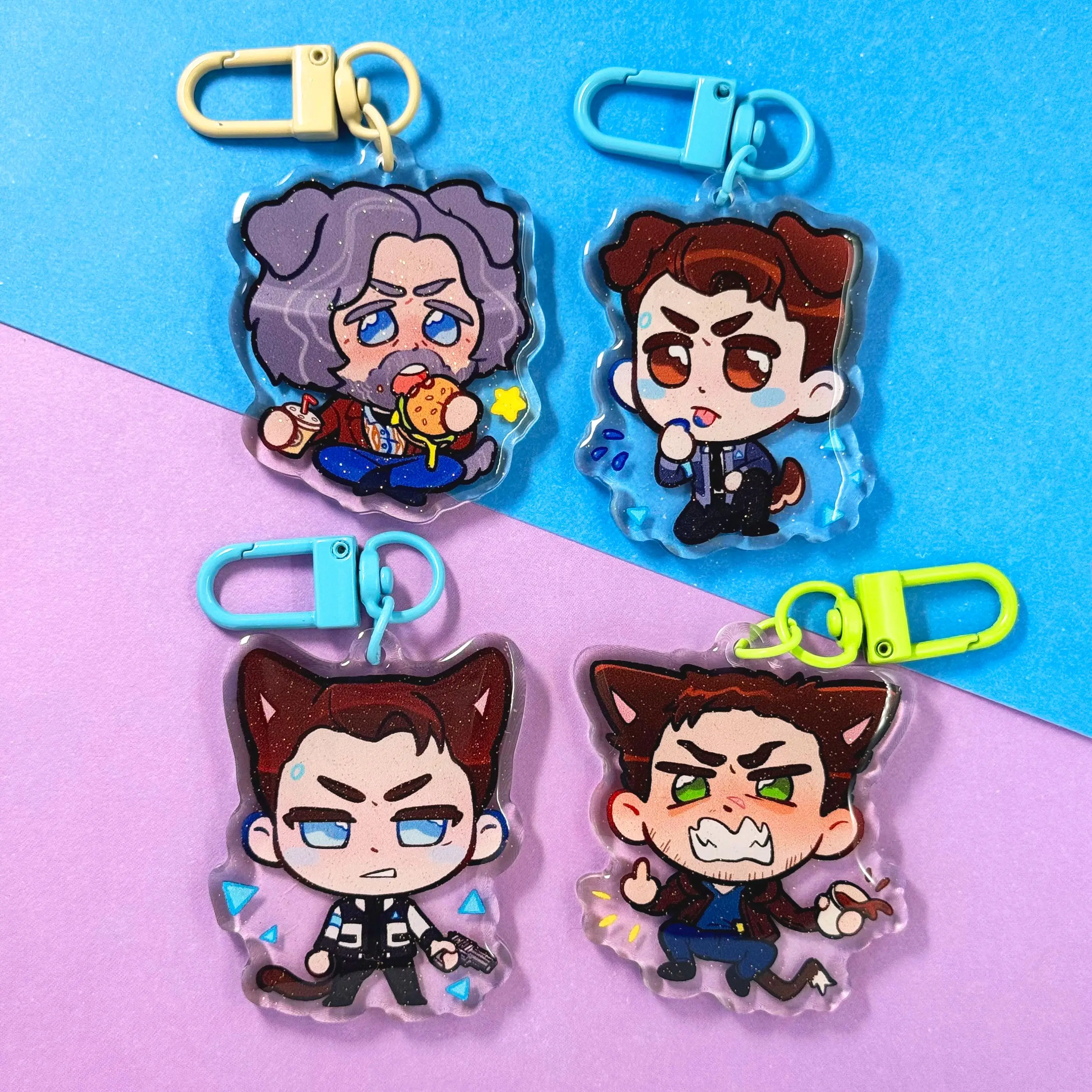 DBH Detroit: Become Human Epoxy Acrylic Charms Keychains, Connor RK800, Hank, Gavin Reed, RK900 Nines