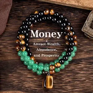 Natural Obsidian, Green Aventurine & Tiger’s Eye Beaded Necklace for Men, Uniform Color & Fine Craftsmanship