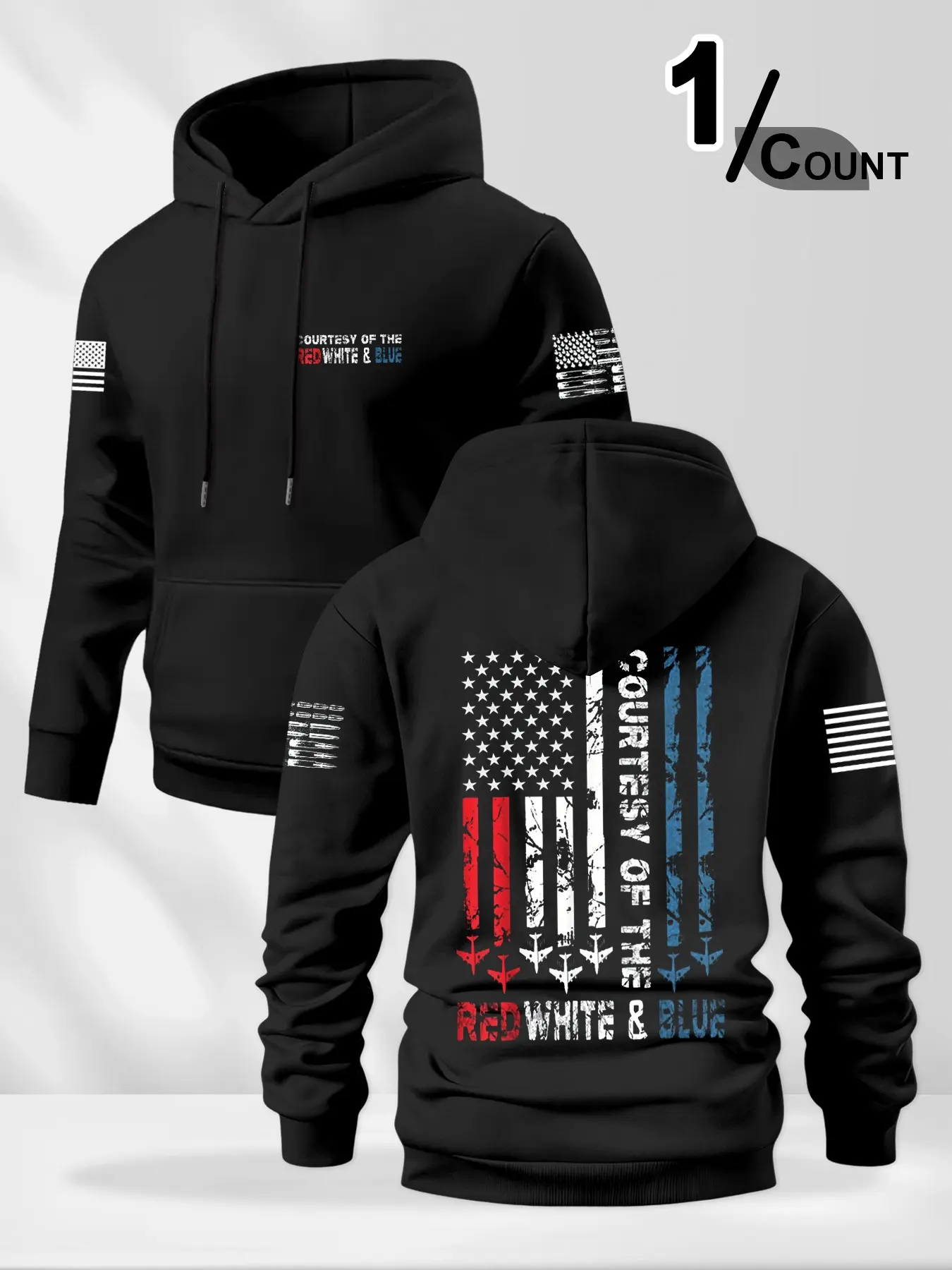 Men's Patriotic Hooded Sweatshirt, American Military Graphic Style, Vintage Streetwear, Casual Loose Fit, Long Sleeve, Fall & Winter, Graphic Print Hoodie, Graphic Sweatshirts
