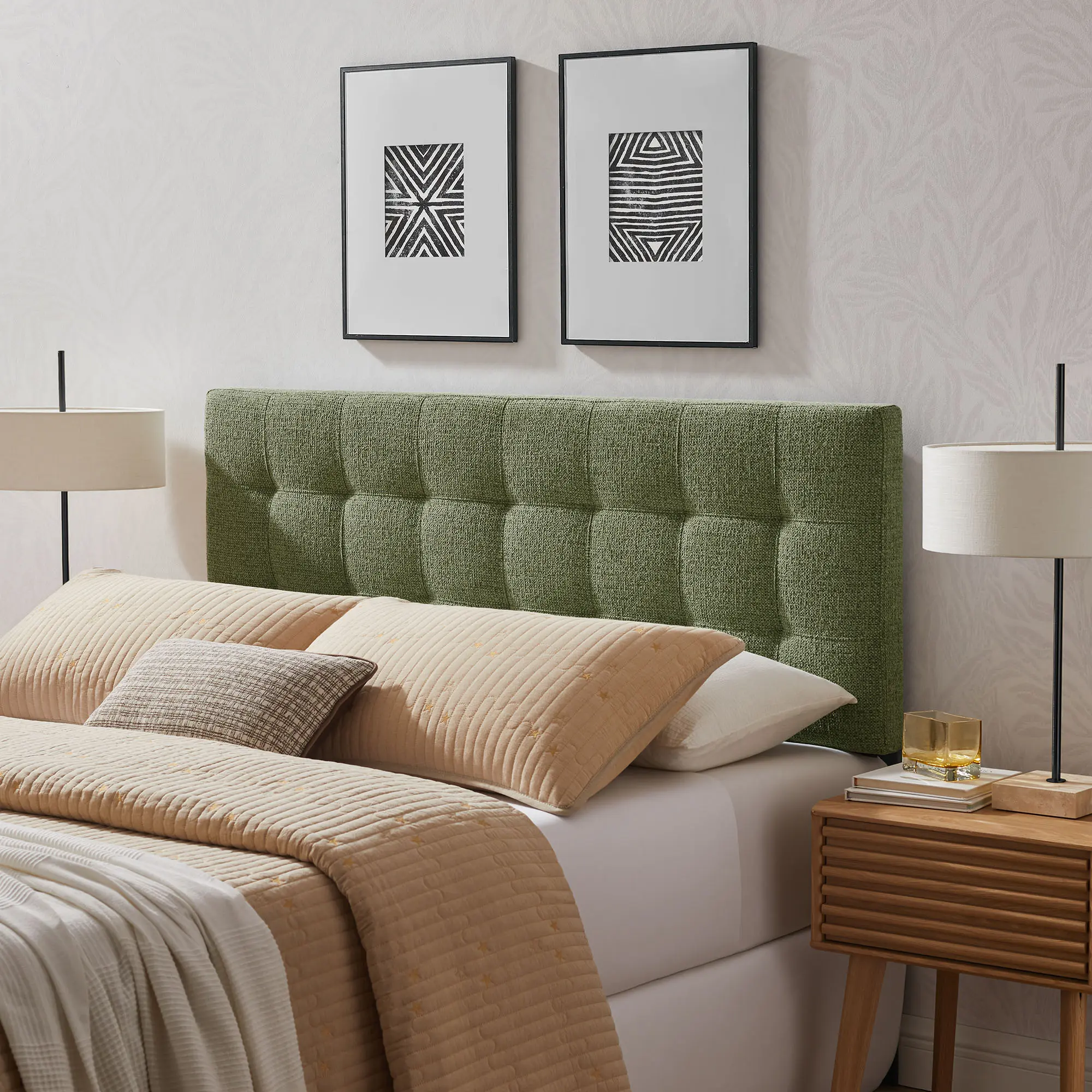Lily Upholstered King Size Headboard in Leaf