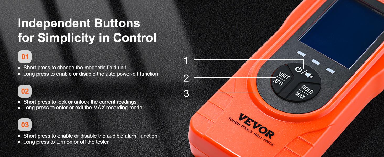 VEVOR 3-in-1 EMF Meter, TikTokShopBlackFriday, Handheld Rechargeable Electromagnetic Field Radiation Detector, Digital LCD EMF Tester for EF MF RF Home Inspections Outdoor Ghost Hunting Paranormal Equipment