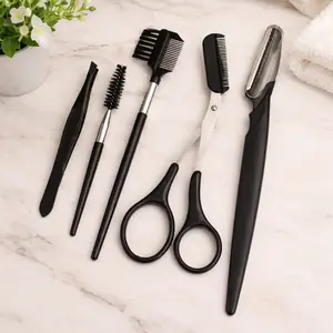 5-Piece Stainless Steel Compact Eyebrow Grooming Kit, Professional Makeup Tools Set with Scissors, Tweezers, Razor, Comb, and Clip for Home & Travel, Beauty & Personal Care Essentials