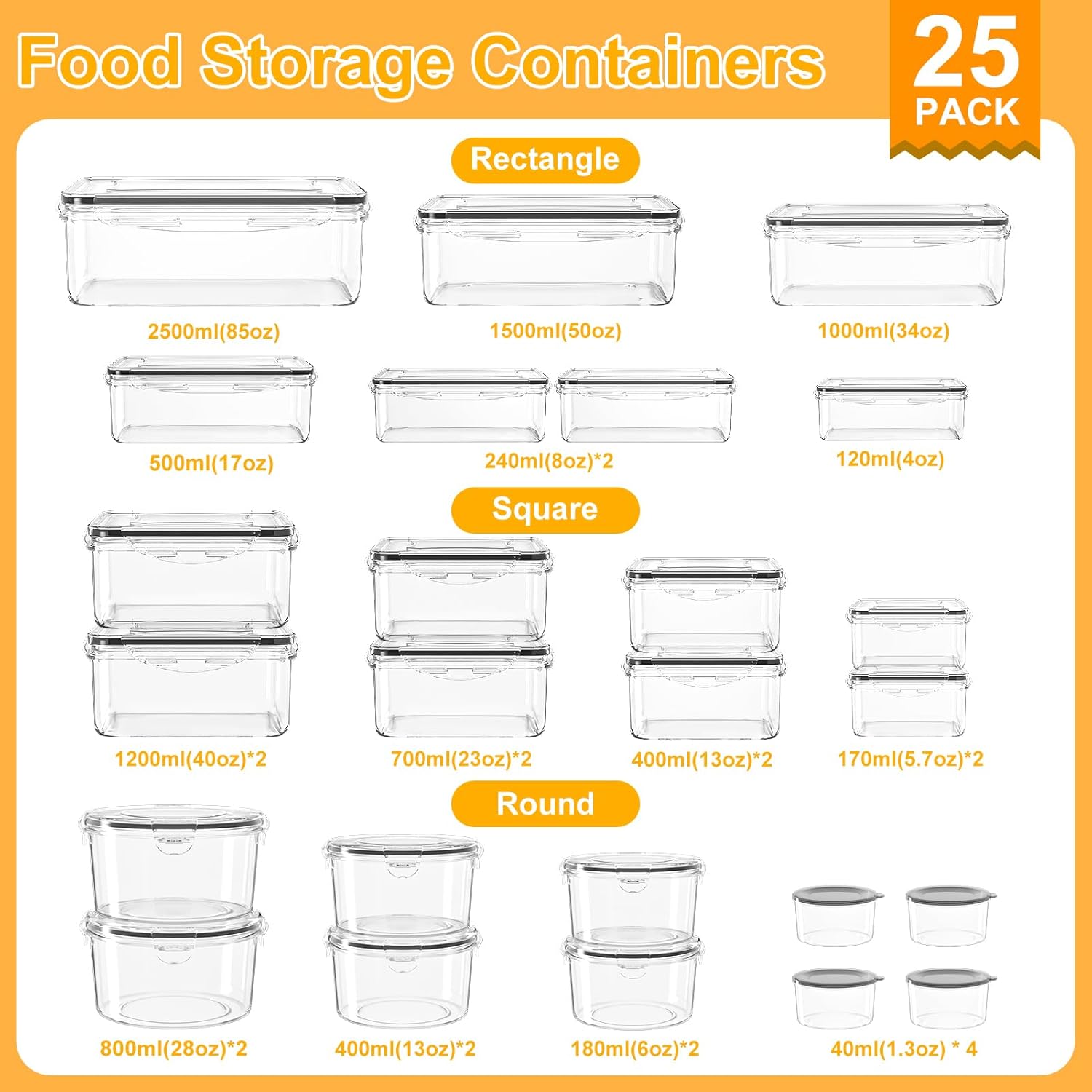 AISOON 50/40/24 PCS Food Storage Containers with Lids, Airtight, Leakproof, BPA-Free, Stackable Meal Prep Containers – Microwave, Freezer, Dishwasher & Oven Safe Kitchen Organization Utensils