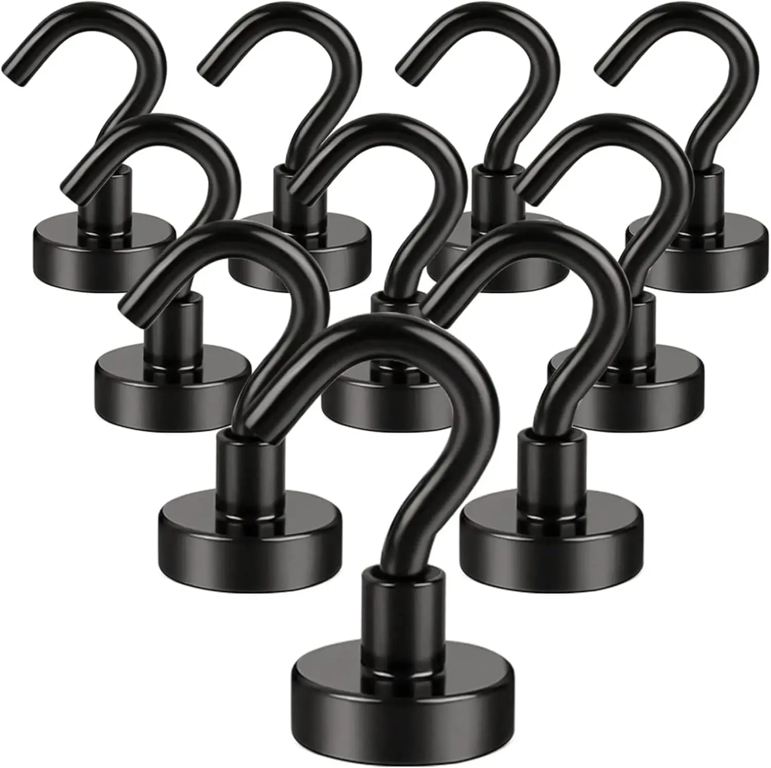 Pack of 10 - Magnetic Hooks, 30Lbs Facilitate Hook Neodymium Magnet Hooks with Nickel Coating for Cruise，Kitchen, Home, Workplace, Office and Garage etc, Black