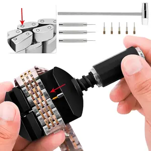 VAYWET Professional Watch Repair Tool Kit - Watch Link Band Pin Remover Repair Toolkit for Watch Band Bracelet Strap Adjustment & Bracelet Sizing Watch Pins Replacement, Repair Spring bar, 5pcs Replacement Spare Pins And 3pcs Pin Punches 1pcs Head Hammer
