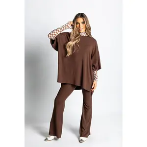 Day Dreamer Ribbed Pant Set - Brown