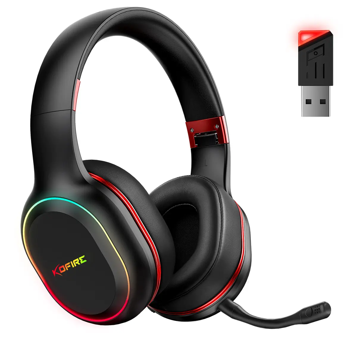 Picun Kofire UG-05 Over-Ear Bluetooth Gaming Headphones - 2.4G-Bluetooth Tri-Mode, ENC Noise Cut, RGB Lights, 3D Vibration, Electronic Audio, Multi-Device Compatibility, Comfortable and Lightweight for Console Gamers on PC, PS4, PS5, Switch