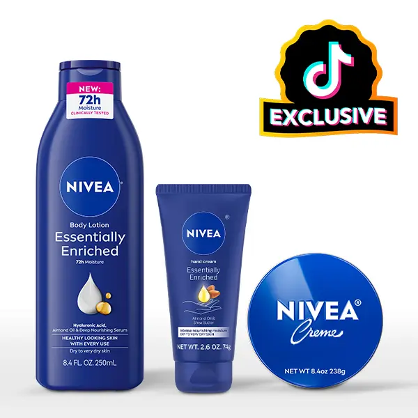 NIVEA Essentially Rich Collection - Head-to-Toe Trio with Hand Cream, Body Lotion, & Creme for Deep Hydration & Soft Skin