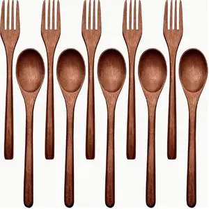 10pcs Wooden Spoons Forks Set Kitchen Wooden Tableware Set Forks Set Can Be Applied on Stirring Eating Desserts Soup Salad Suitable for Family Picnic Camping Travel Etc Easy to Carry, Best for Christmas, Perfect for Thanksgiving table decoration tiktoksho