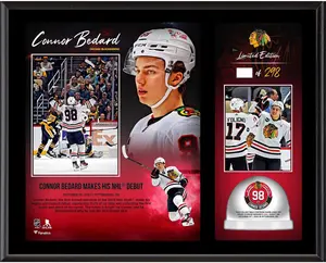 Connor Bedard Chicago Blackhawks NHL Debut 12" x 15" Sublimated Plaque with Game-Used Ice from Debut Game - Limited Edition of 298 - Fanatics Authentic Certified