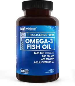【BioEmblem】Omega-3 Fish Oil - Small Softgels, High Absorption, EPA & DHA with Vitamin D3, Non-GMO, Supports Heart, Joint & Brain Health, 1500mg
