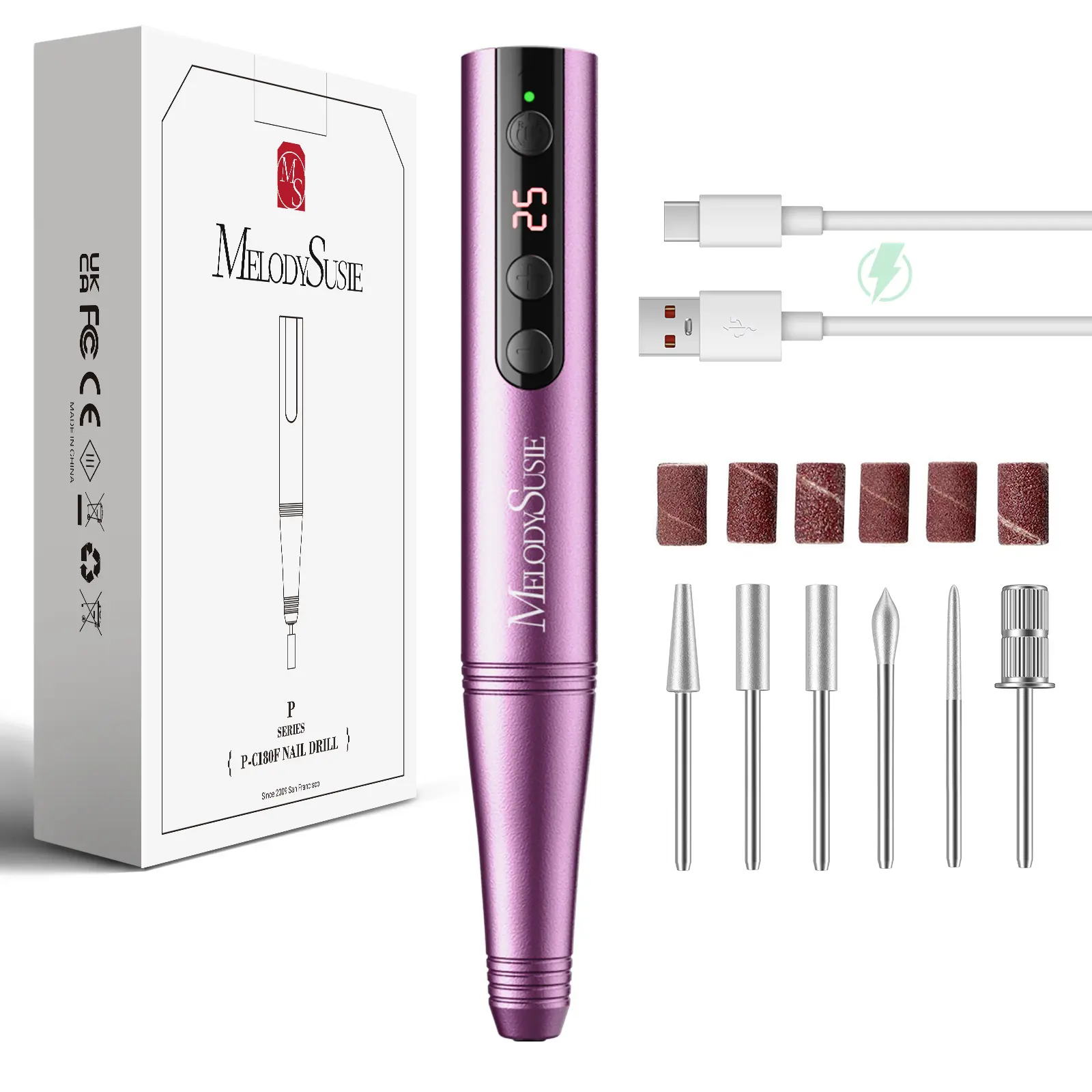 MelodySusie PC180F Cordless Electric Nail Drill Machine with 6 Nail Drill Bits, 25000RPM Rechargeable Nail Care Manicure Set for Acrylic Nail Art #Summervibes #DealsForYouDays