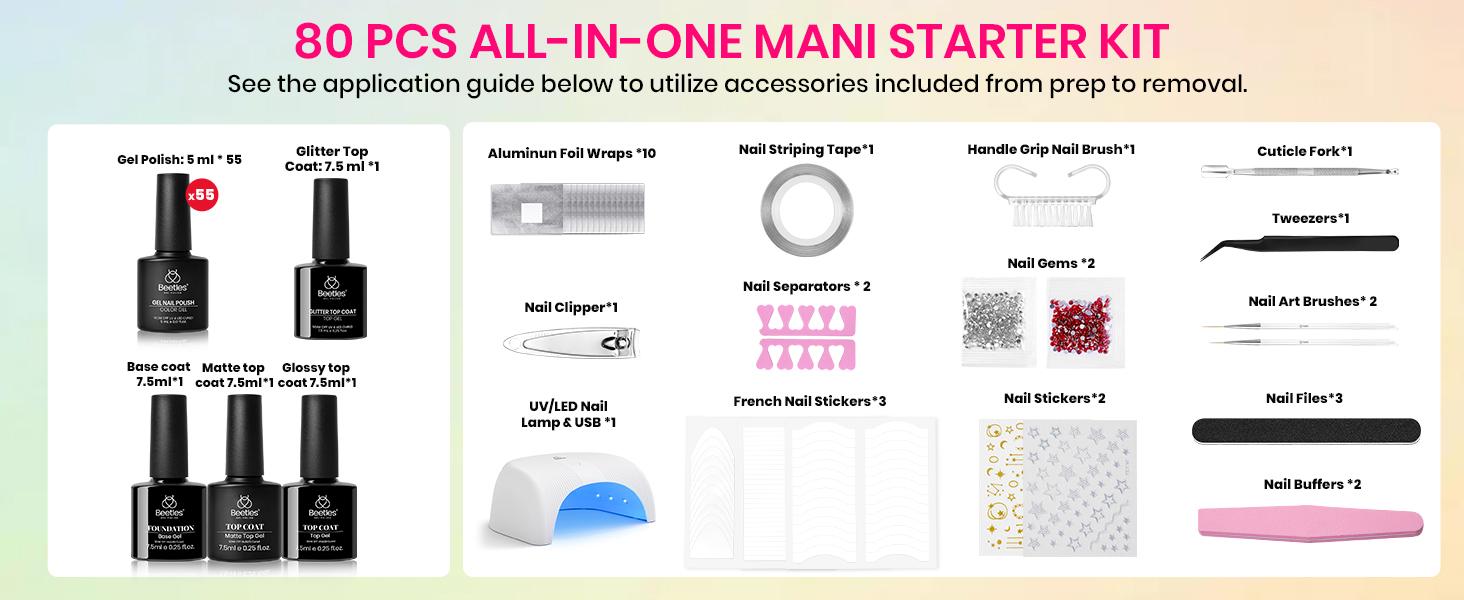 Beetles Gel Nail Polish Kit with U V Light - Gift Box Wild Gleam Collection 36Colors Nail Polish Kit 75 Pcs for Women Girls Gel & Top Base Coat with Brushes & False Nails Tip Must Have Salon at Home